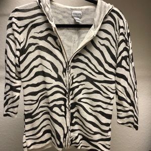 Chico's Linen Zip Hooded Top Animal Print Sz Small
